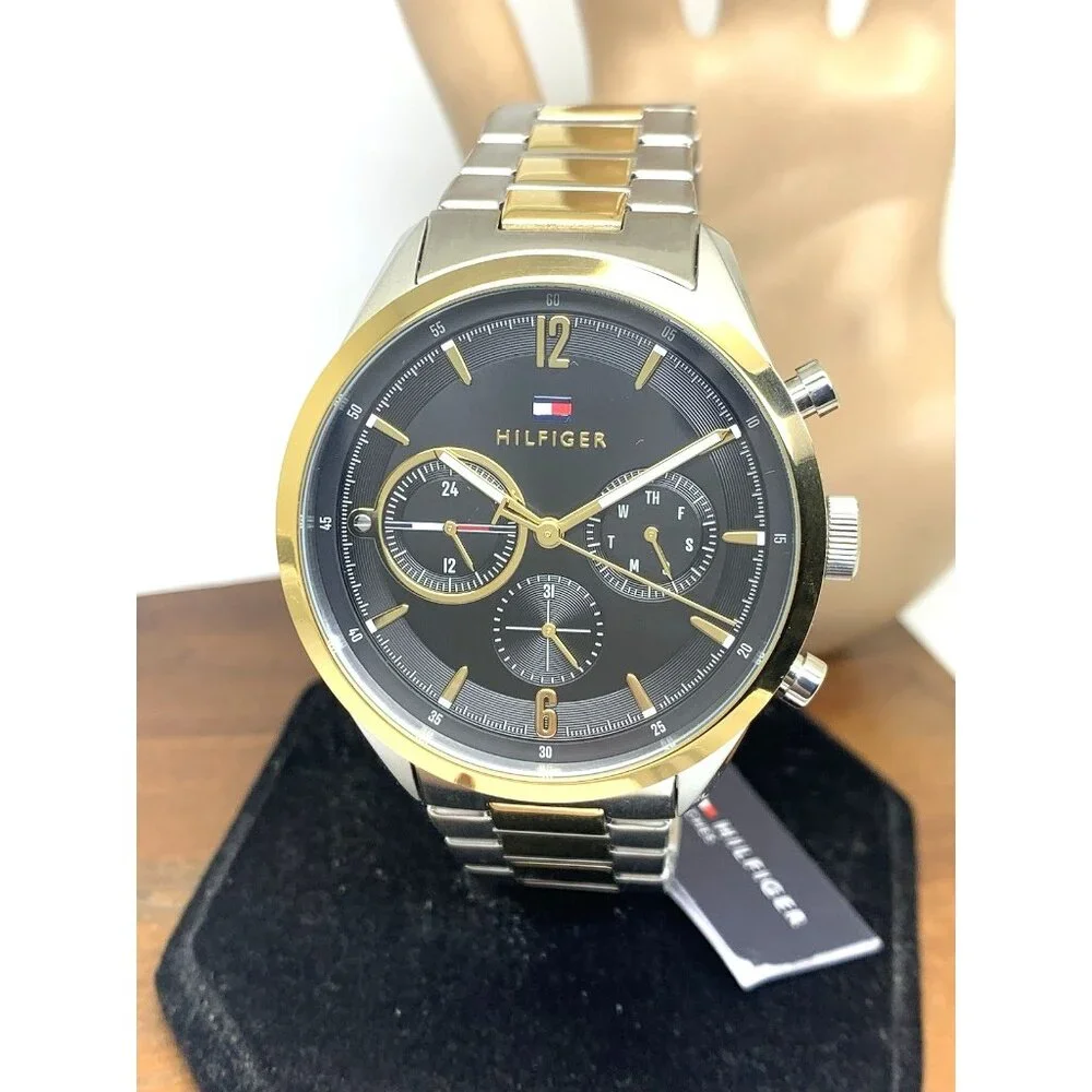 Tommy Hilfiger Men's Watch 1791944 Quartz Black Dial Two Tone Steel 44mm